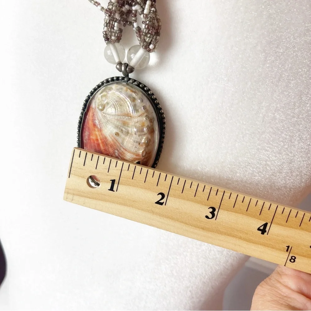 Beautiful 10 Strand Beaded Abalone Silver Tone Pendant Necklace Vintage - Picture 12 of 13